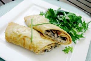 crepes with creamy mushroom and rosemary filling