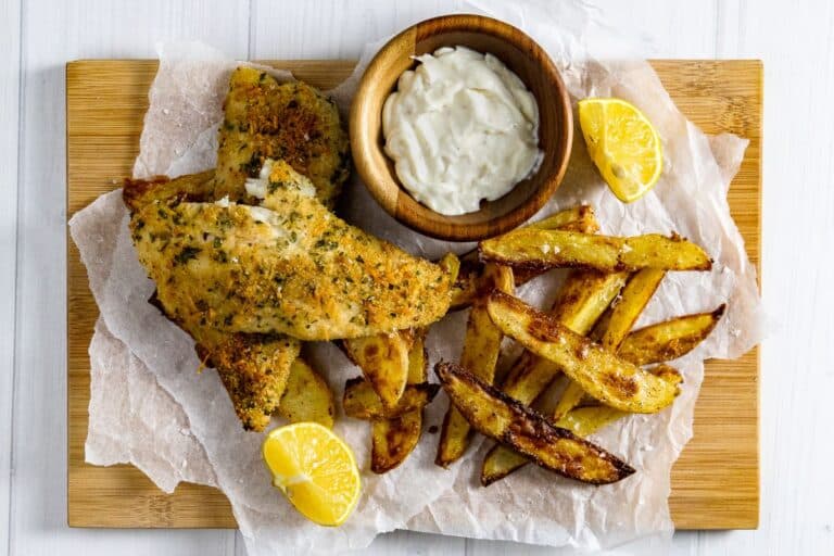 Parmesan Crusted Oven-Baked Fish with Homemade Chips