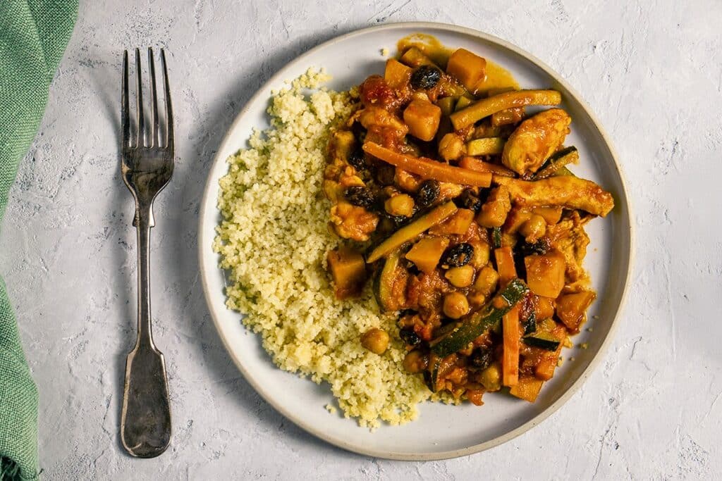 moroccan inspired chicken stew with couscous