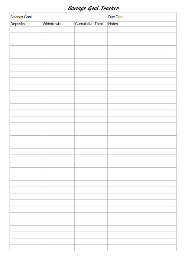 printable savings tracker black and white