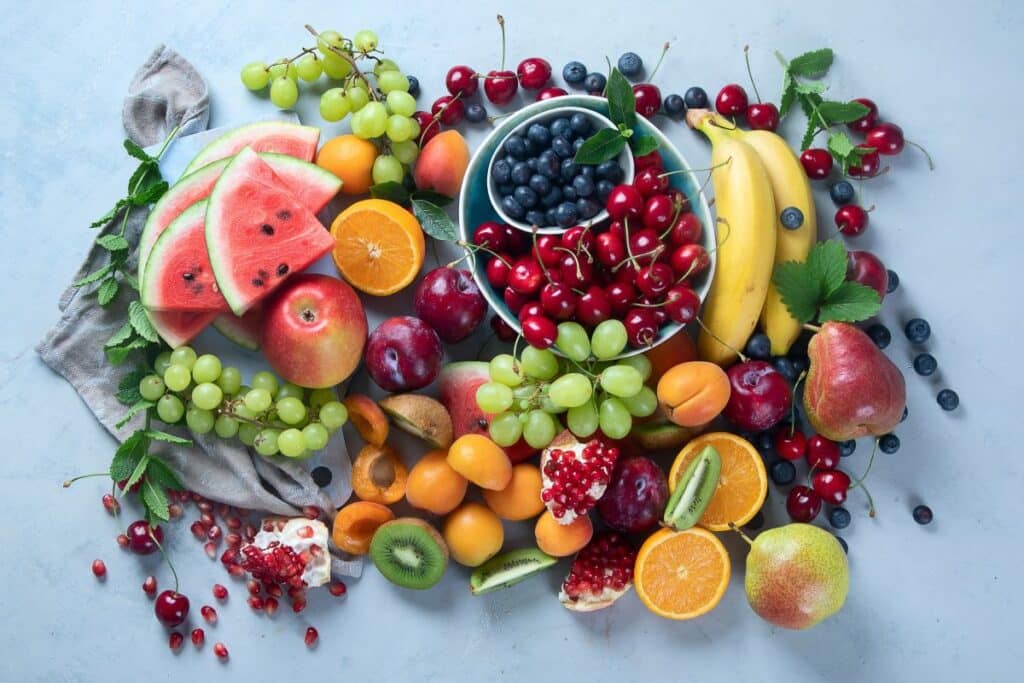 flat lay of summer seasonal fruits