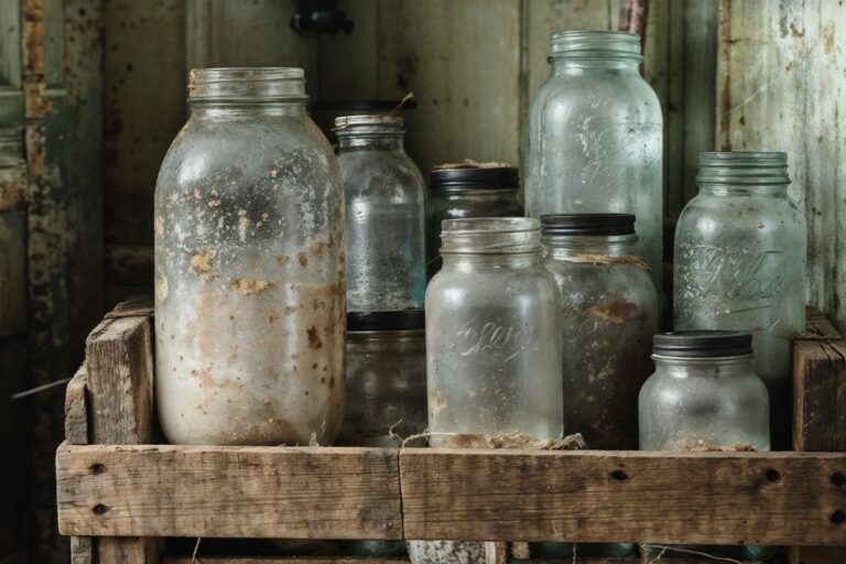 recycled jars gathering dust in the garage