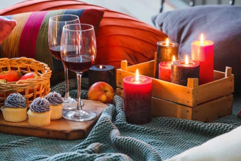 wine, candles, cupcakes