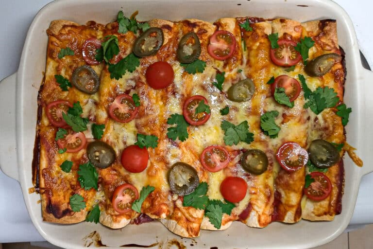 pulled pork and bean enchiladas