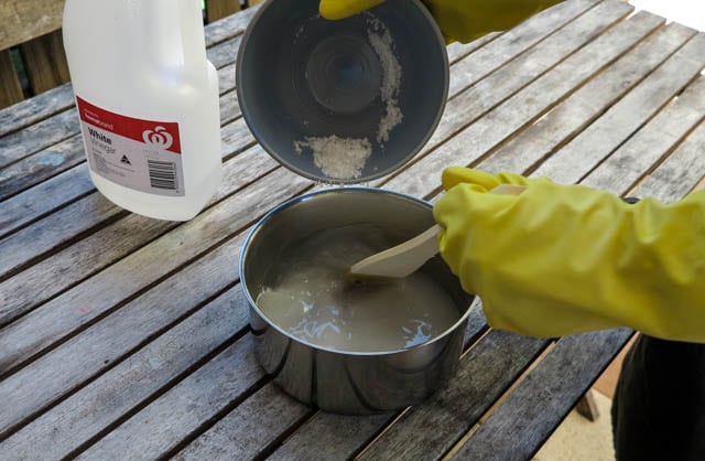 making lard soap adding lye to water