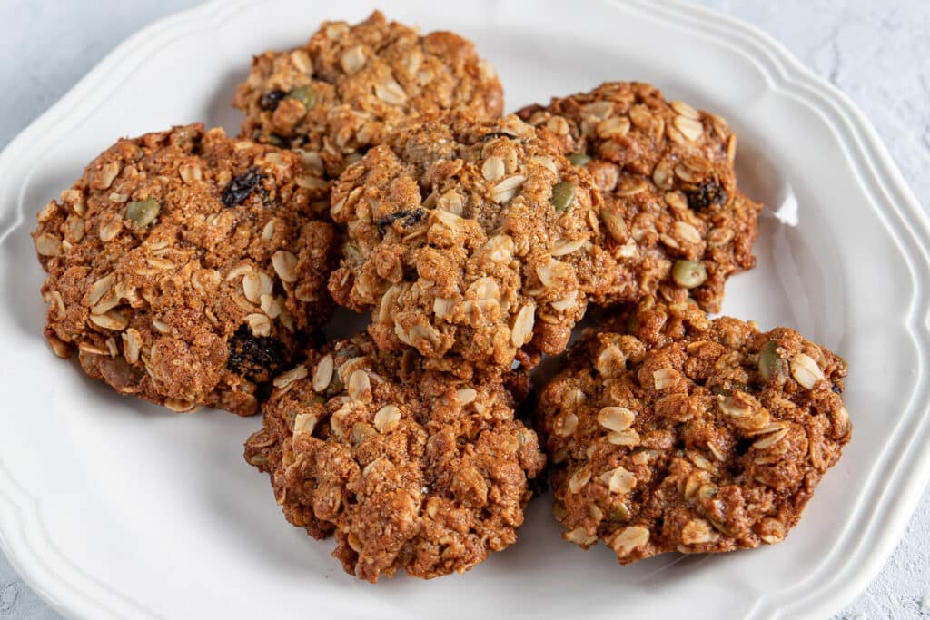 oat and sultana cookies plated