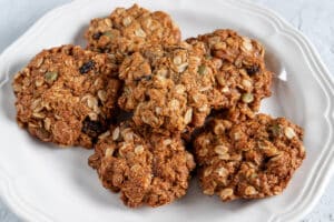 oat and sultana cookies plated