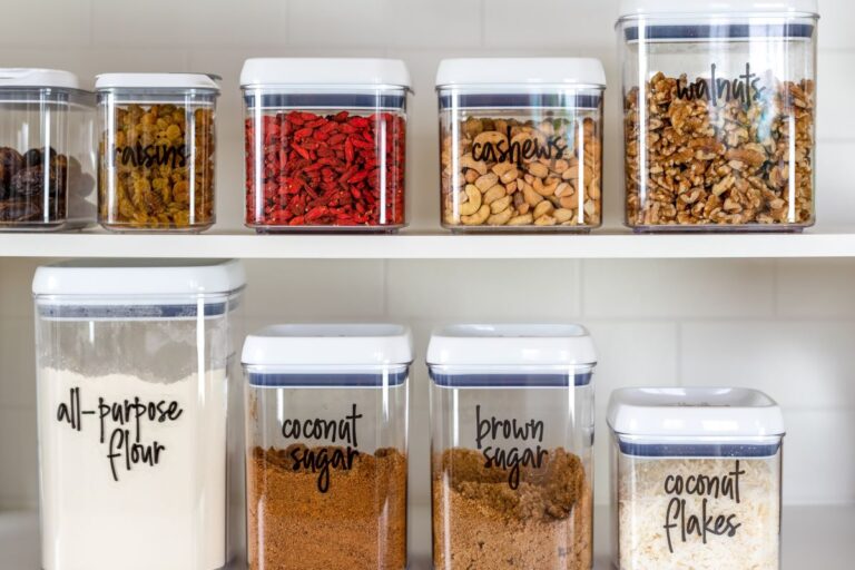 labelled pantry staples in matching containers