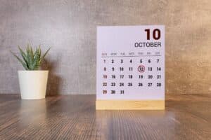 calendar page against a neutral background next to aloe plant