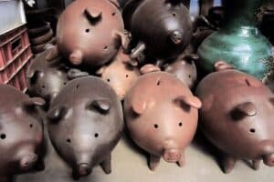 wooden piggy banks representing forgotten expenses