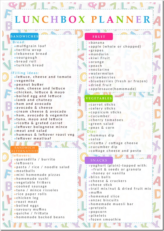 Lunchbox Printable