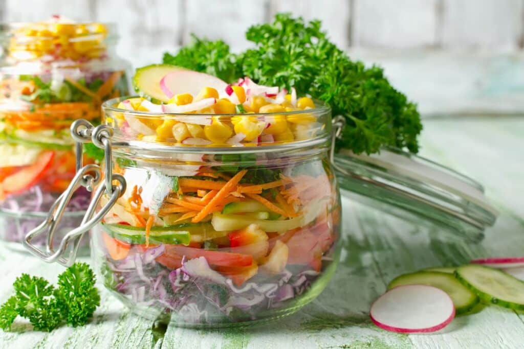 chopped salad in a jar with swing-top lid