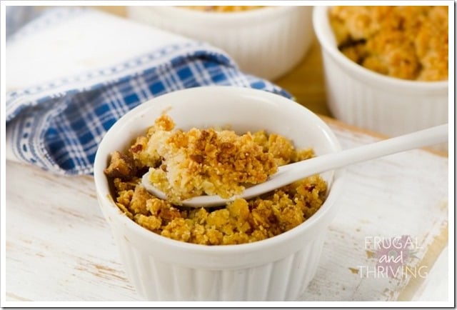 Apple Crumble Dessert on a wooden board.