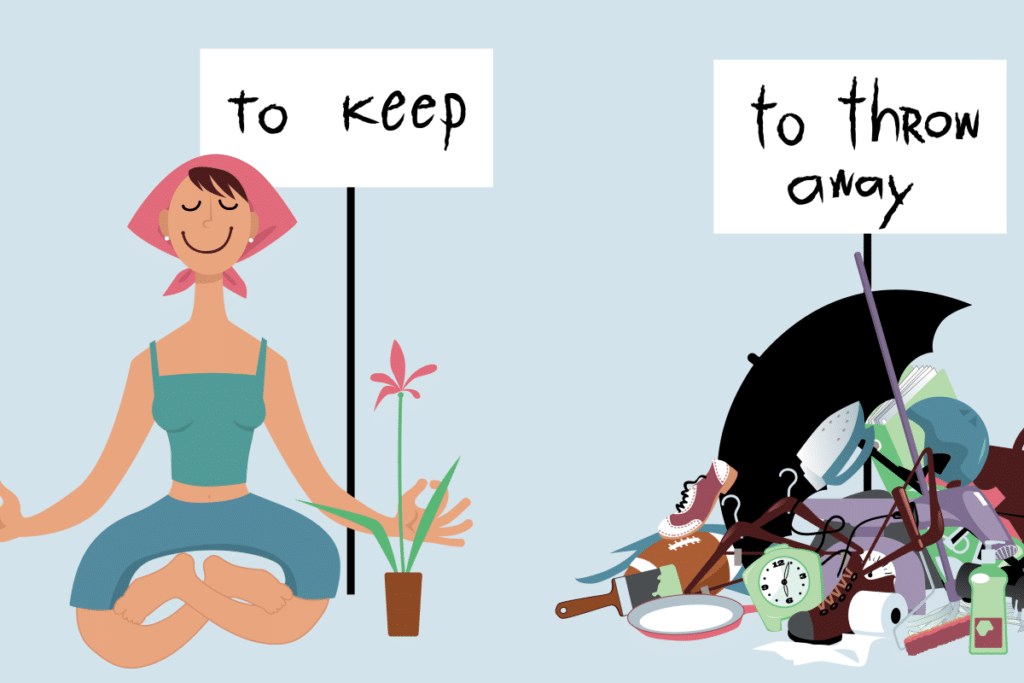 image of a woman meditating after decluttering