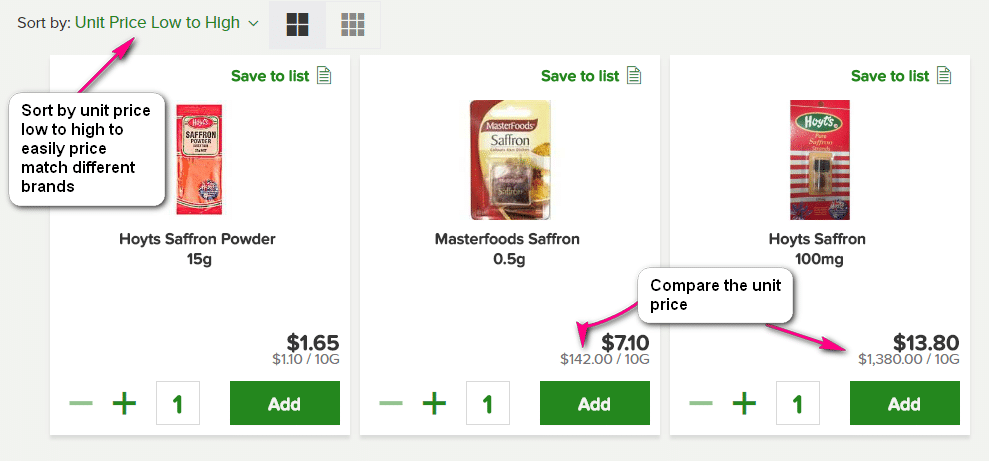 compare unit price online