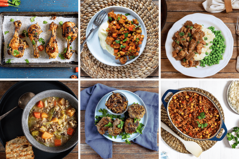 collage of recipes made from cheap cuts of meat to save money