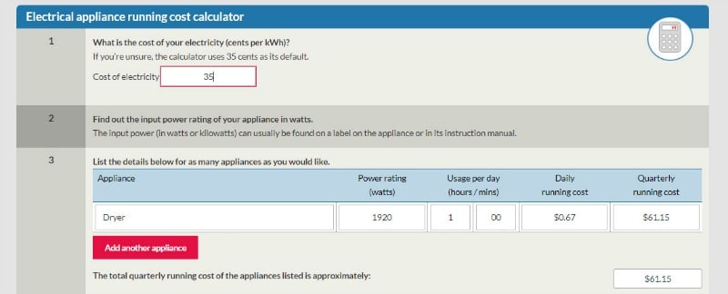 Cost of running a dryer