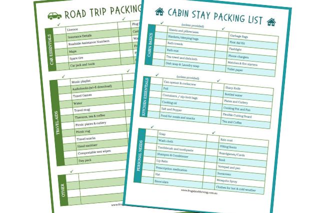 road trip and cabin stay packing list