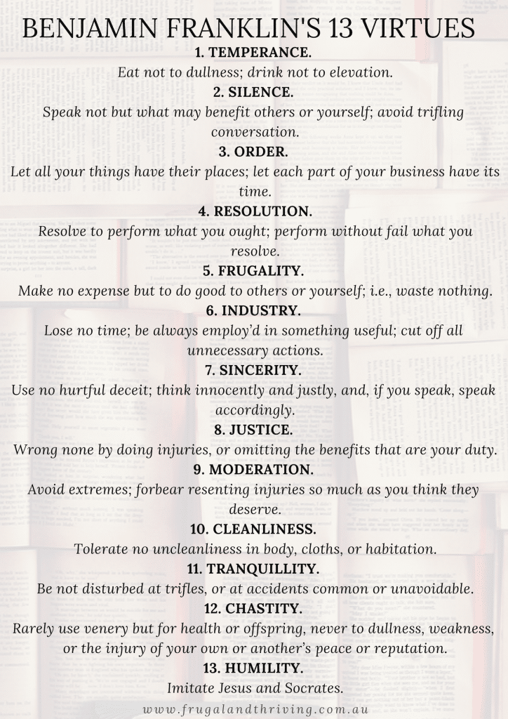 Benjamin Franklin's 13 Virtues