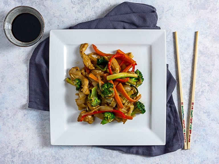 Ginger Chicken Stir Fry Recipe With Veggies and Rice Noodles