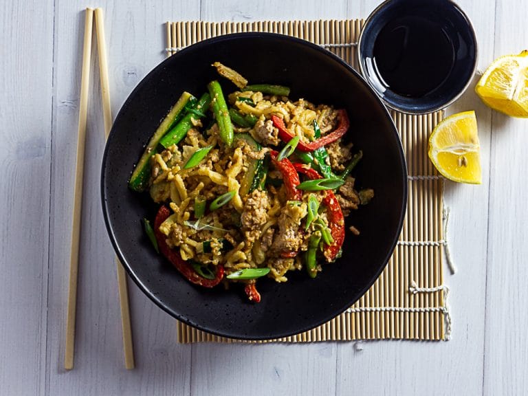 Pork Mince Stir Fry with Peanut Butter and Noodles