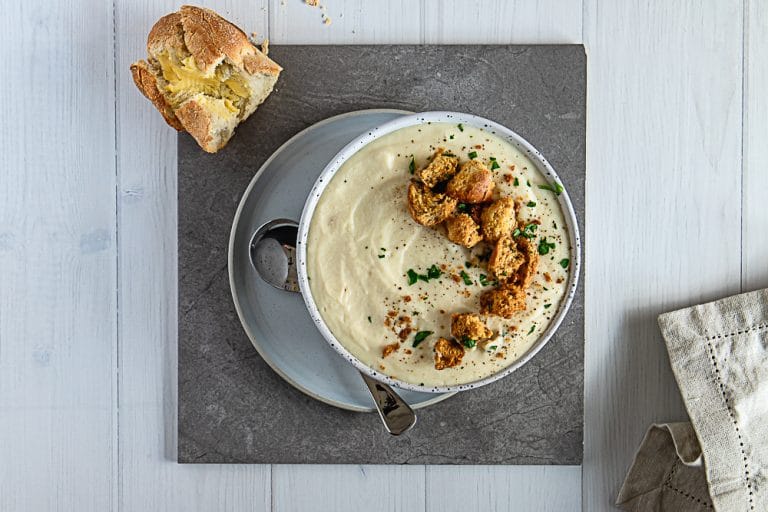 Cauliflower Soup with Torn Ciabatta Croutons