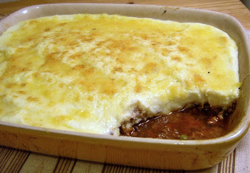 kangaroo cottage pie topped with cauliflower puree