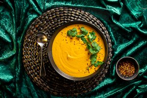 Sweet Potato and Carrot Soup with Cumin and Coconut milk