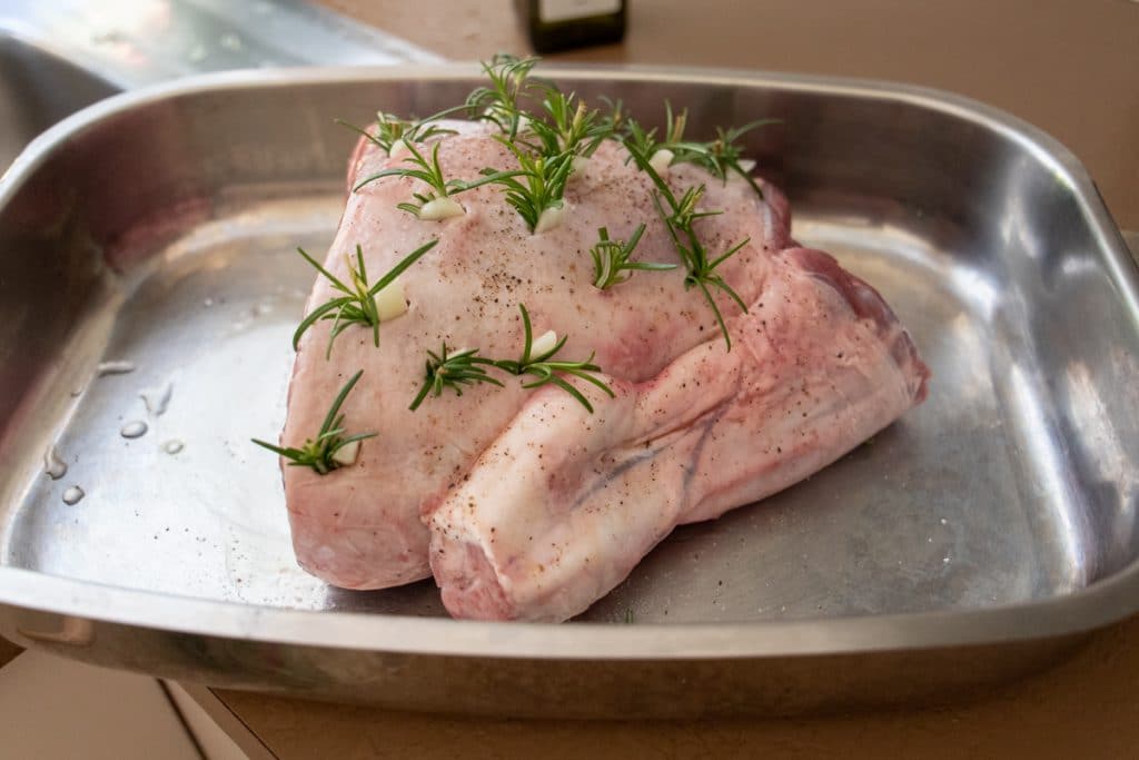 lamb roast prepared with rosemary and garlic