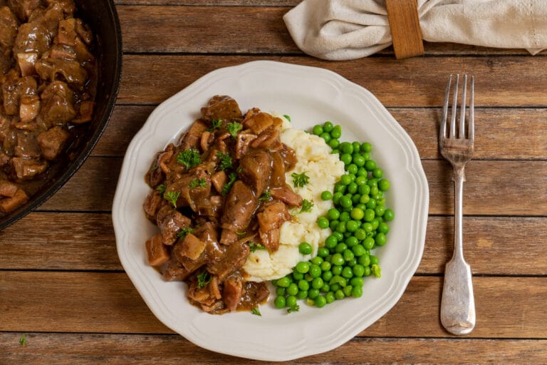 Old-Fashioned Lamb’s Fry and Bacon with Onion and Gravy