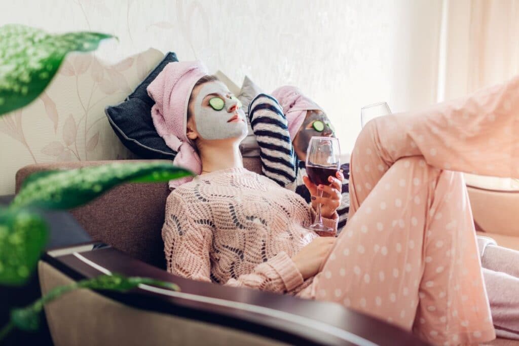 two women having a home facial