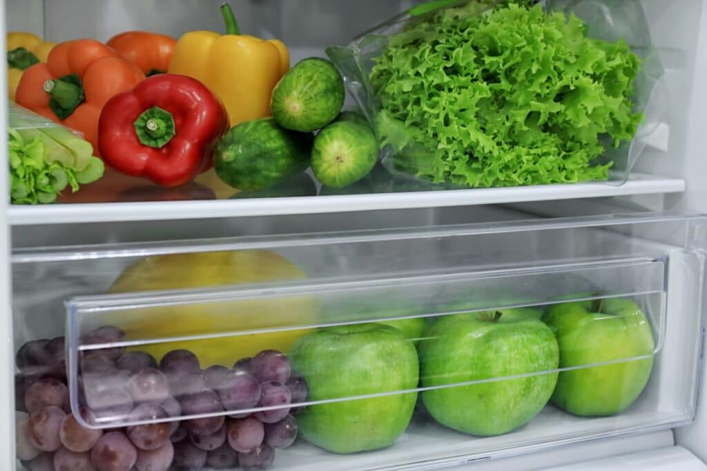 fruit and vegetables stored in the fridge