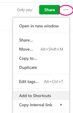 add a note to shortcuts in Evernote