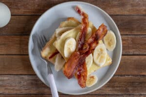 bacon, banana, and cheese on toast