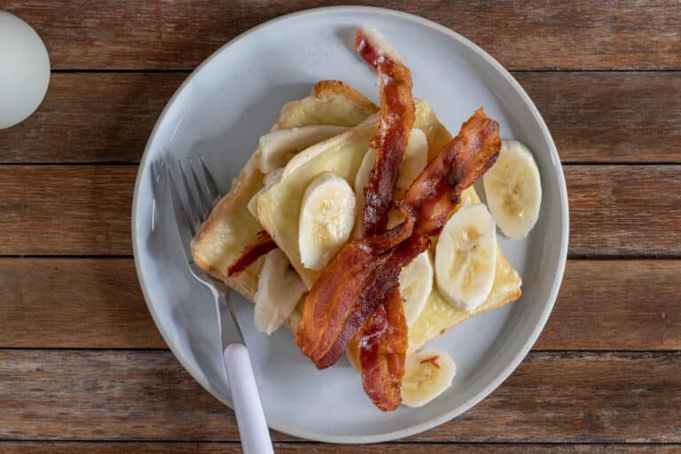 bacon, banana, and cheese on toast
