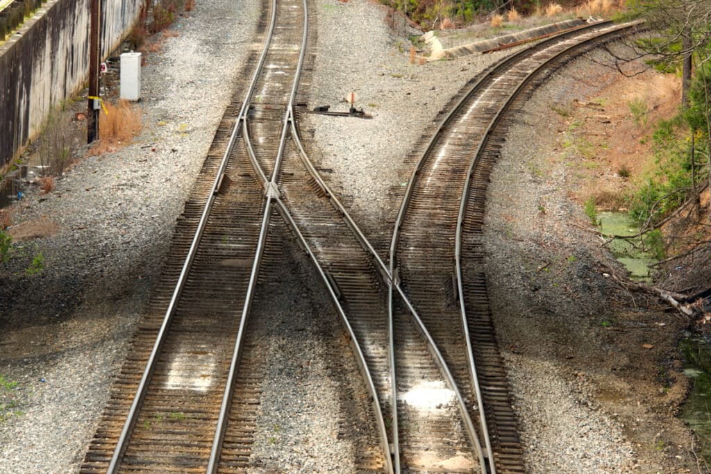 railway line diverging at switch point