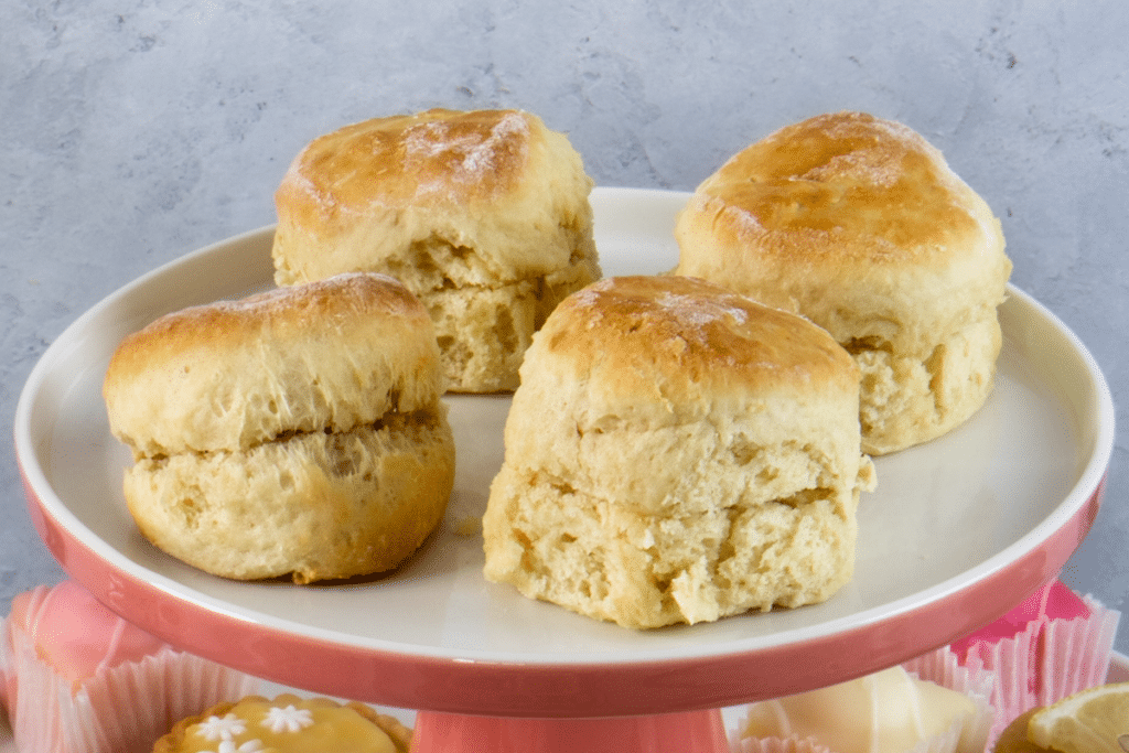 scones on a cake plate