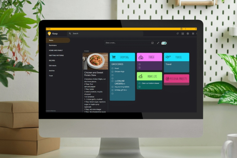 Google Keep on a monitor mockup