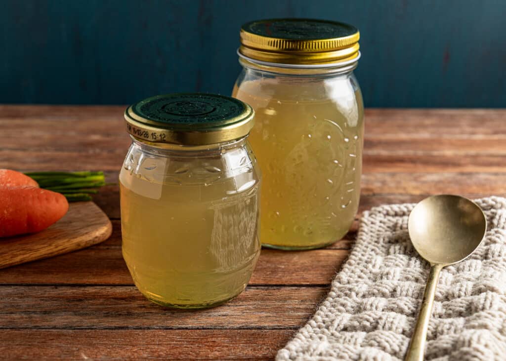 homemade chicken stock in jars